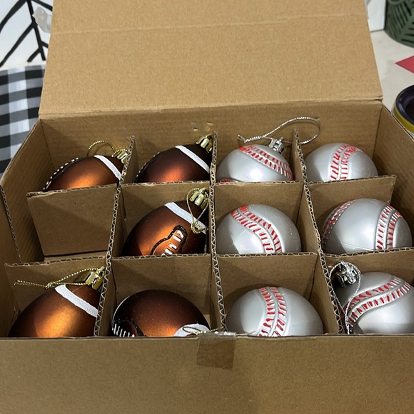 NIB 22 Shatterproof Sport Ornaments, Football, Soccer, Basketball, Baseball - Picture 1 of 10
